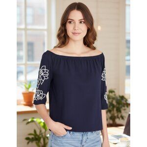 J.Crew Navy Embroidered Top Women's Size Small Floral Print